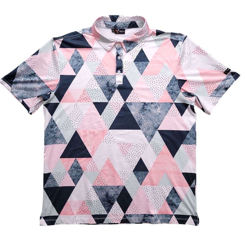 Yatta Golf Polo Shirt Mens XL White Black Pink Geometric Performance Stretch